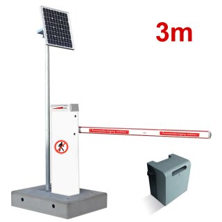 Mobile Komplettschranke MBAR 3m Weiß RAL 9010 mit Fertigfundament (Akku+Solar)