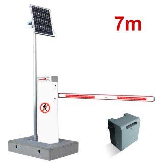 Mobile Komplettschranke MBAR 7m Weiß RAL 9010 mit Fertigfundament (Akku+Solar)